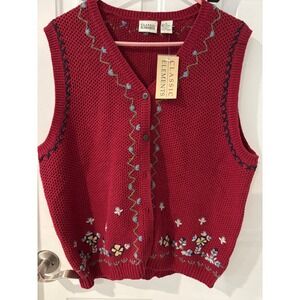 New VTG Classic‎ Elements Knit Vest Floral Embroidered Sleeveless Grandma Core